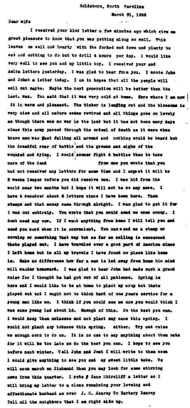 March 31, 1865 letter