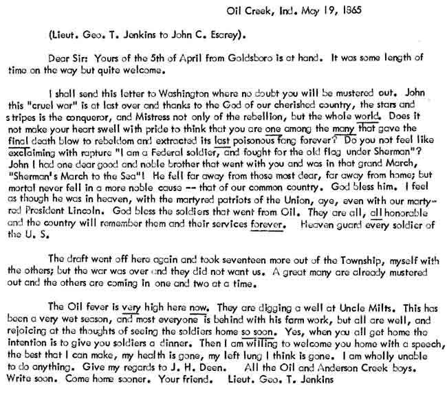 May 19, 1865 letter from Lt. George Jenkins